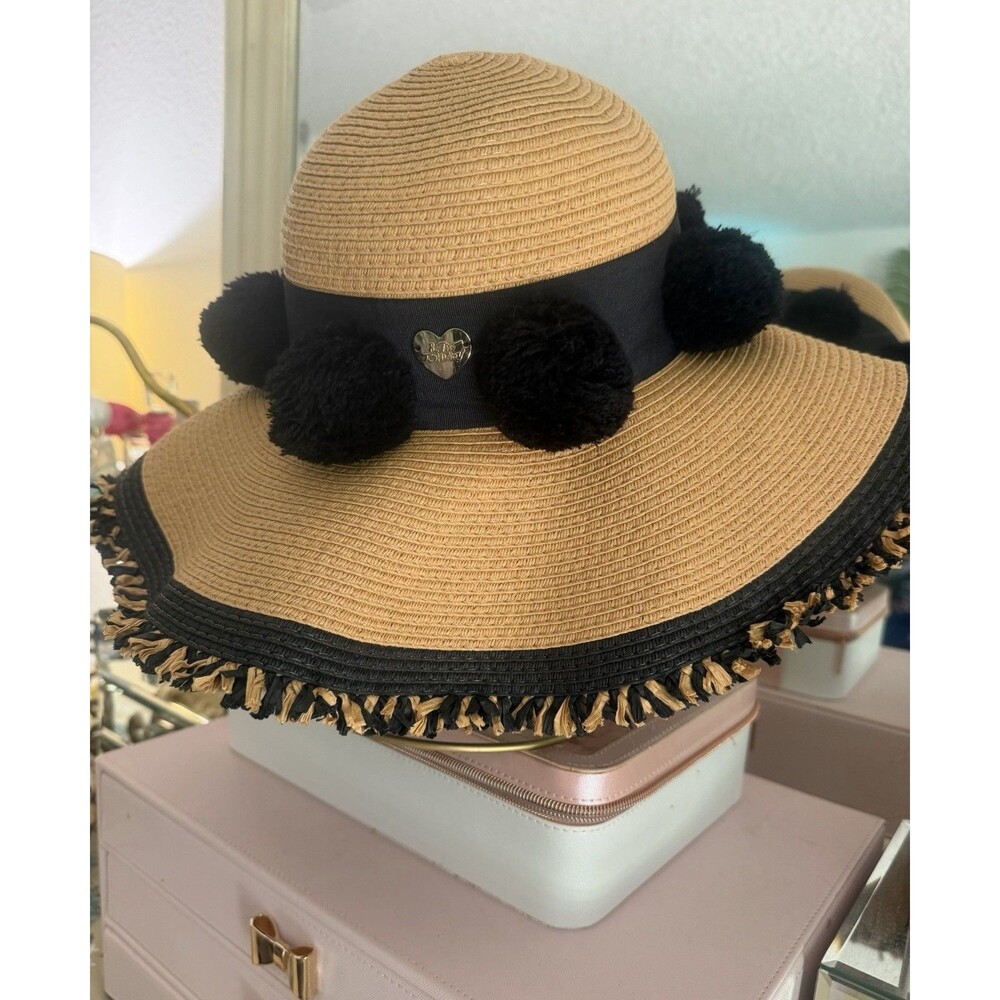 Betsy Johnson Floppy Pom Pom Beach/Pool Hat Fringe Trim Fun Design